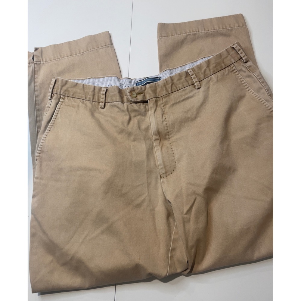 Peter Millar Mens Khaki Chino Pants Tan Flat Front Cotton Twill Trousers 38x34